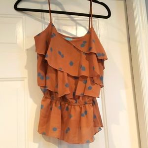 Brown and blue print tank top blouse